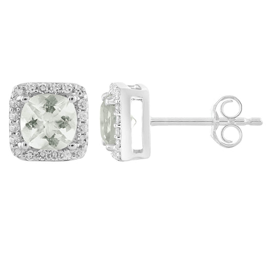 Green Amethyst Earrings with 0.15ct Diamonds in 9K White Gold