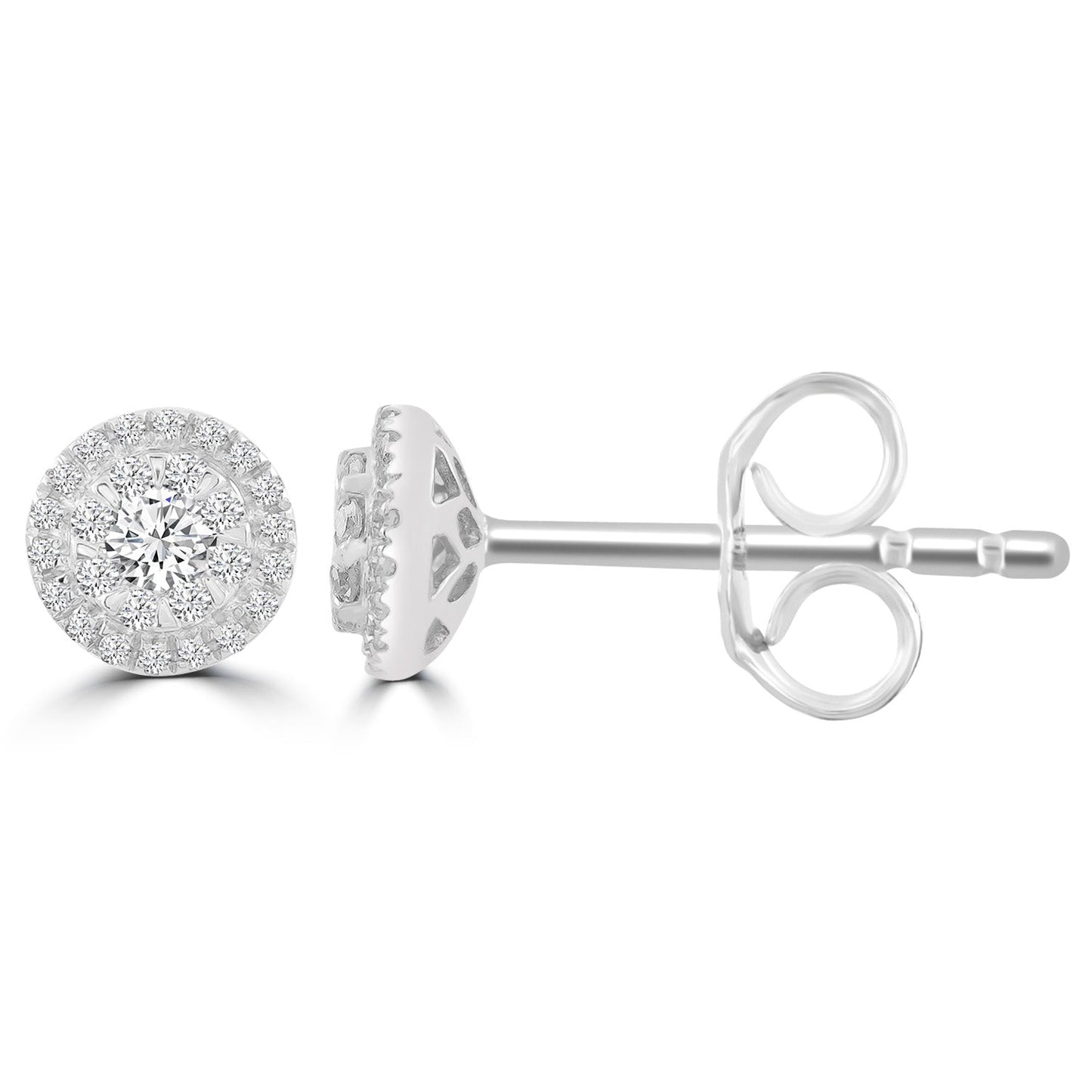 Diamond Cluster Stud Earrings with 0.25ct Diamonds in 18K White Gold - IGE-14519-025-18W