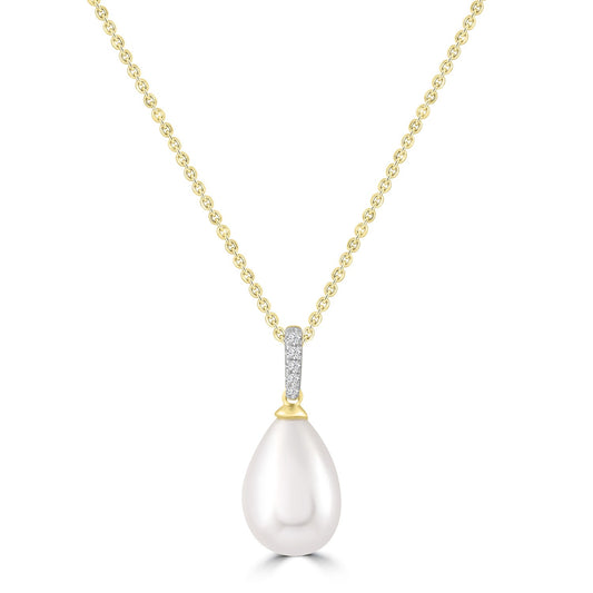 Diamond Pearl Necklace with 0.02ct Diamonds in 9K Yellow Gold - N-20566-002-Y