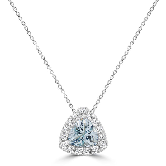 Aquamarine Necklace with 0.20ct Diamonds in 9K White Gold