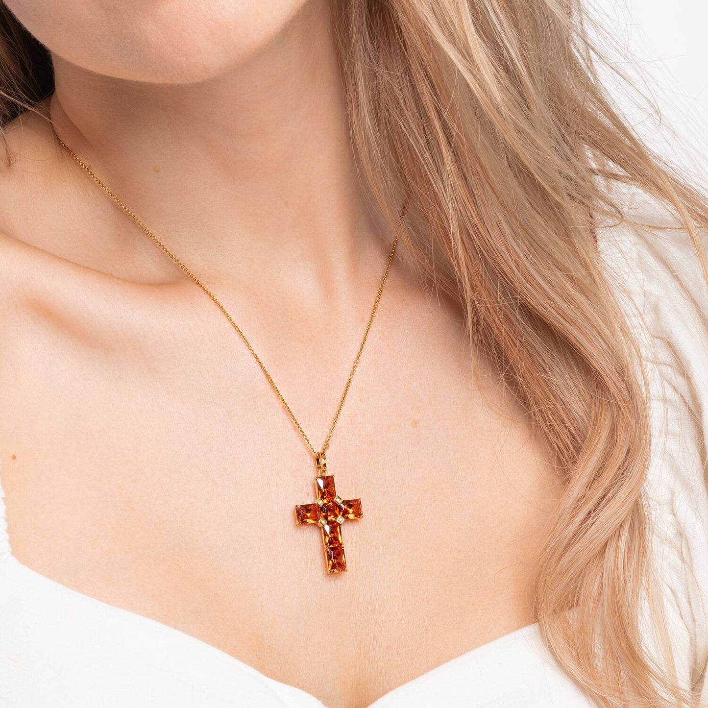 Thomas Sabo Pendant Cross Orange Stones