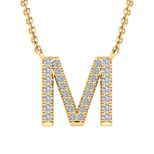 Initial 'M' Necklace with 0.09ct Diamonds in 9K Yellow Gold - PF-6275-Y