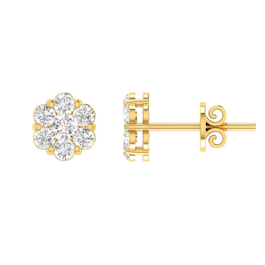 Cluster Stud Diamond Earrings with 1.00ct Diamonds in 9K Yellow Gold - RJ9YECLUS100GH