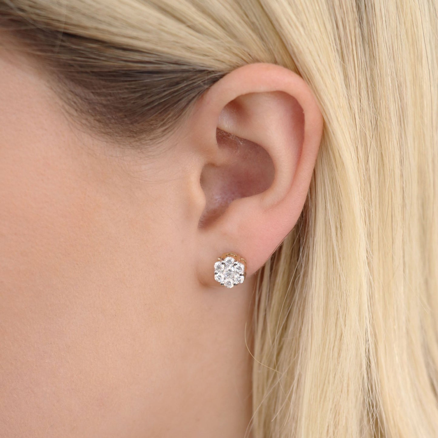 Cluster Stud Diamond Earrings with 1.00ct Diamonds in 9K Yellow Gold - RJ9YECLUS100GH