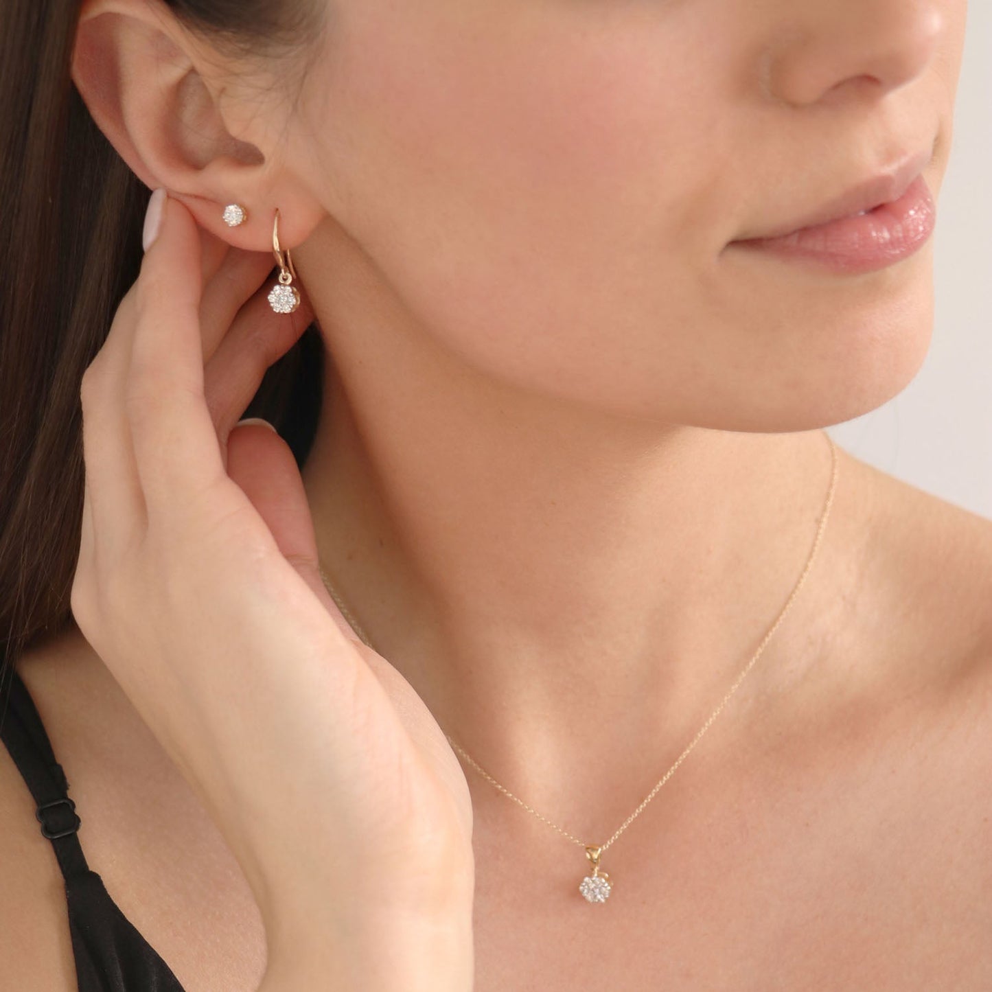 Cluster Hook Diamond Earrings with 0.33ct Diamonds in 9K Yellow Gold - 9YSH33GH